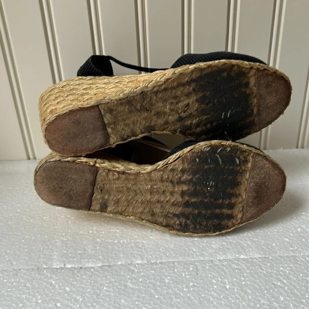 Lauren Ralph Lauren womens wedge 2.5” woven straw heel espadrilles size 8 black